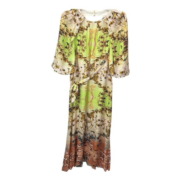 Karen Millen Mirrored Tulipa Print Satin Maxi Dress Sz 12 Cut Out Back - Picture 2 of 11